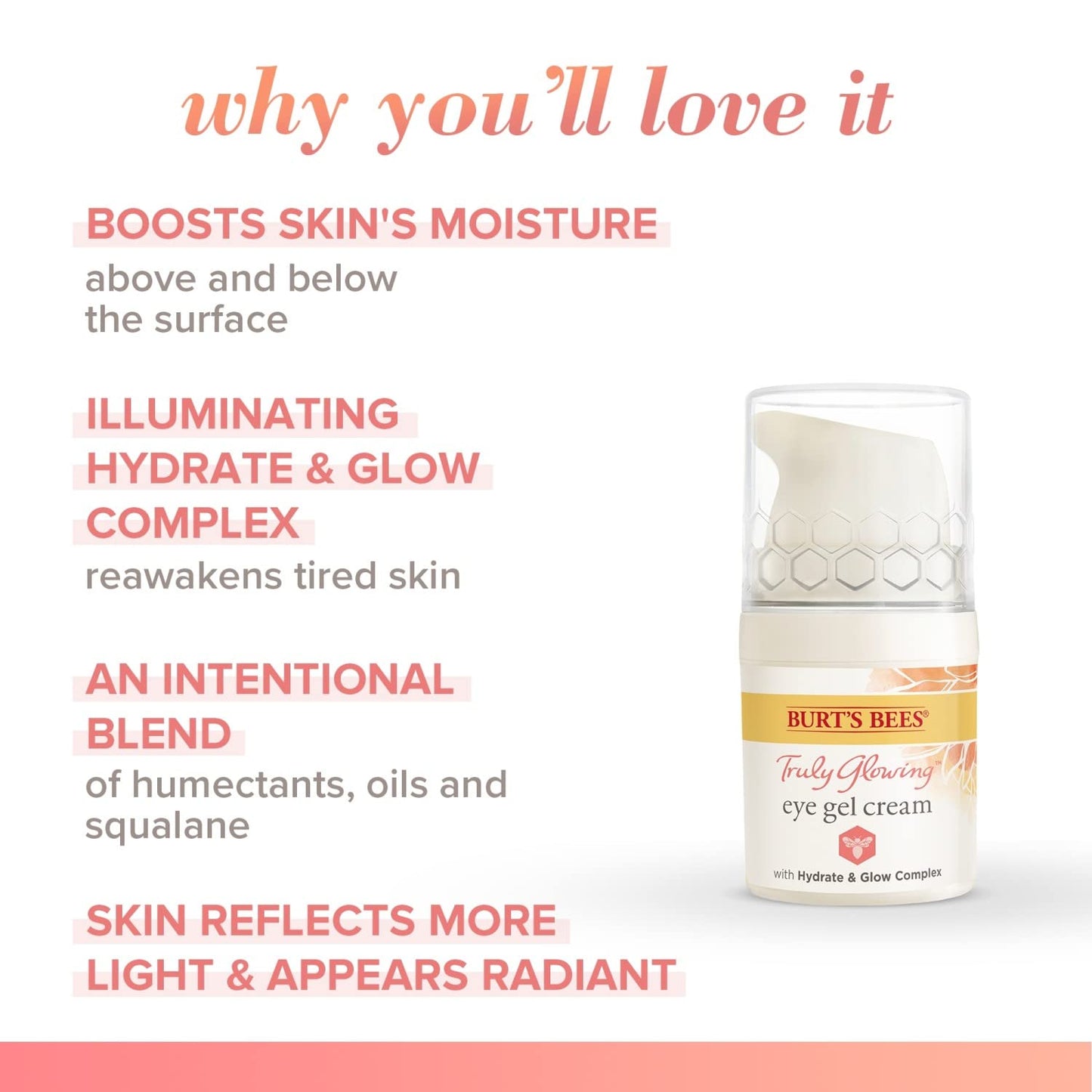 Burt's Bees Gel Eye Cream - Truly Glowing Reawakening Formula with Hydrate & Glow Complex | 0.5 Fl Oz