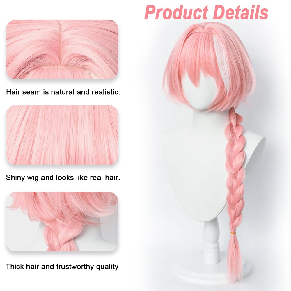 SEISAIDO Long pink Cosplay Wig Braided Anime Hair with High-Temperature Synthetic Fiber Suitable for Anime Cosplay Con