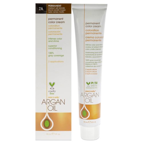 One N' Only Permanent Hair Color - Argan Oil Infused Hair Dye for Rich Tones & Gray Coverage - 7A Medium Ash Blonde (3 oz)