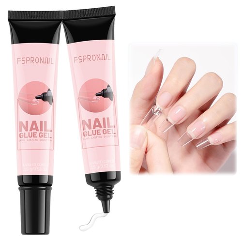 FSpronail Soft Gel Nail Tips Glue, 15g*2PCS Super Strong Glue Gel for Press Ons, False and Acrylic Tips UV Cure Needed Extension Tools Manicure Salon Supplies