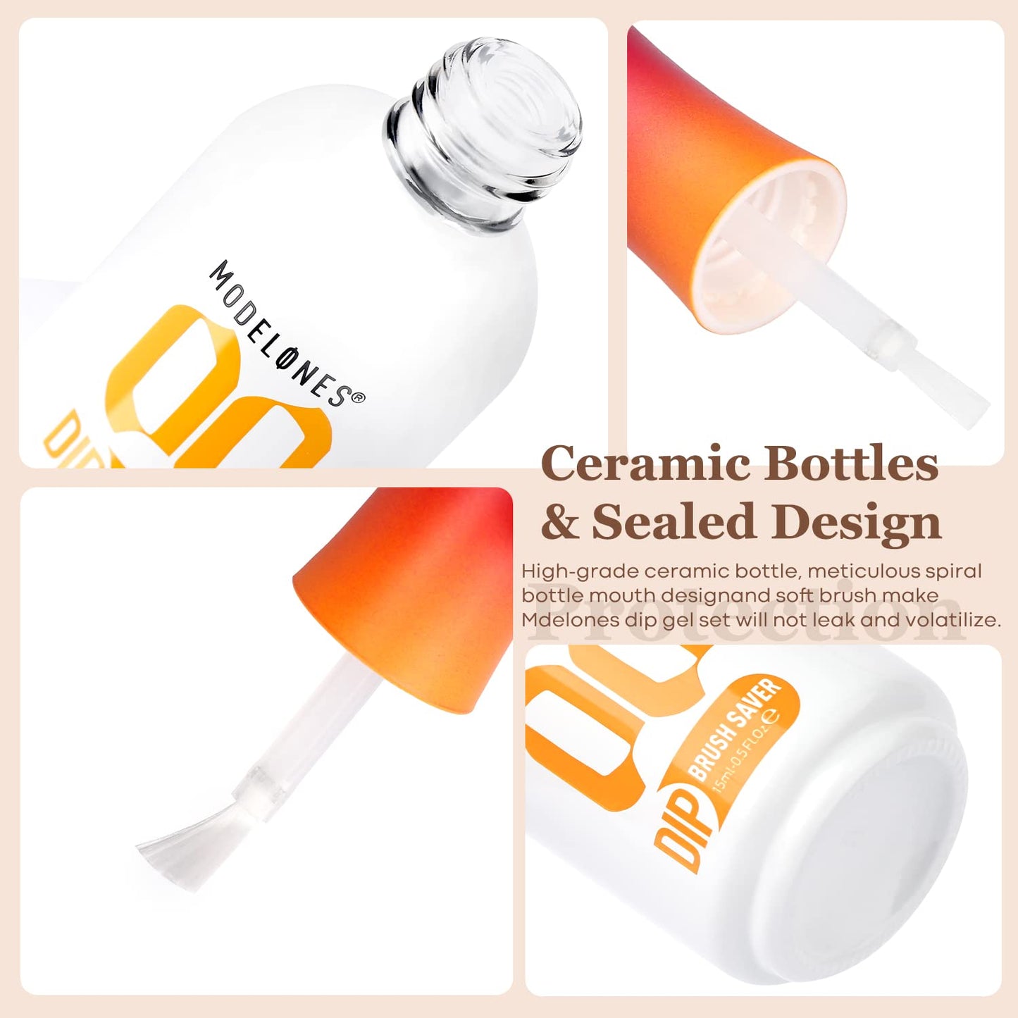 modelones Dip Powder Liquid Set 4+4 Pcs, Dip Powder System Set with Base Coat/Top Coat/Activator/Brush Saver/Manicure Tools for Nail Kit Art DIY Salon - 15ml/0.5oz