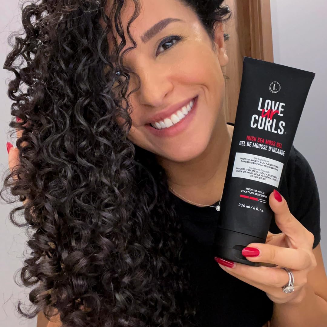 Love Ur Curls Irish Sea Moss Hair Gel, Medium Hold Hair Styling Curling Gel for Defined Curly Hair, Waves & Coils, Vegan, Cruelty Free, 236mL