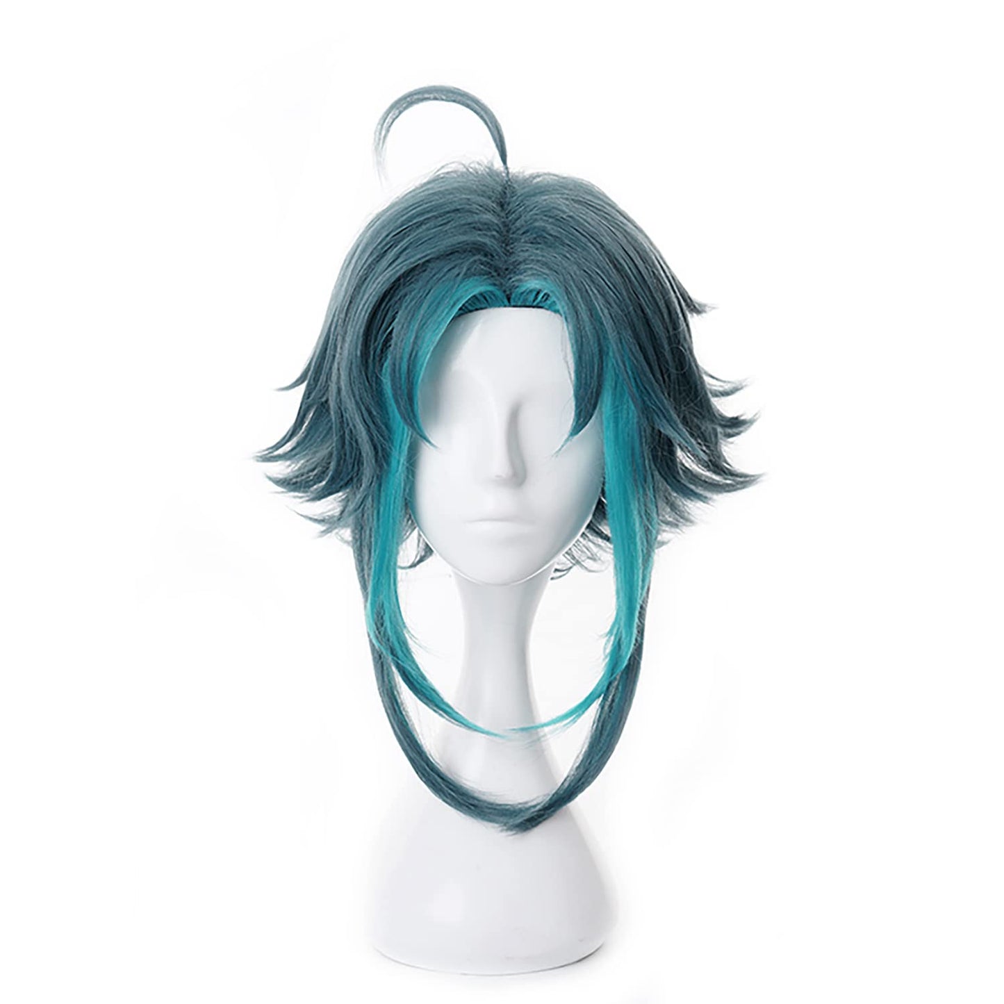 MoeLoli Xiao Cosplay wig for Genshin Impact Bluish Green Short Anime Hair Wigs with bangs (Xiao)