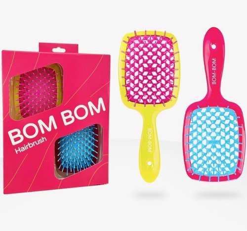 BOM BOM Detangling Hair Brush Kit - Lightweight Wet & Dry Vented Brush for All Hair Types | Pink, Blue, Yellow
