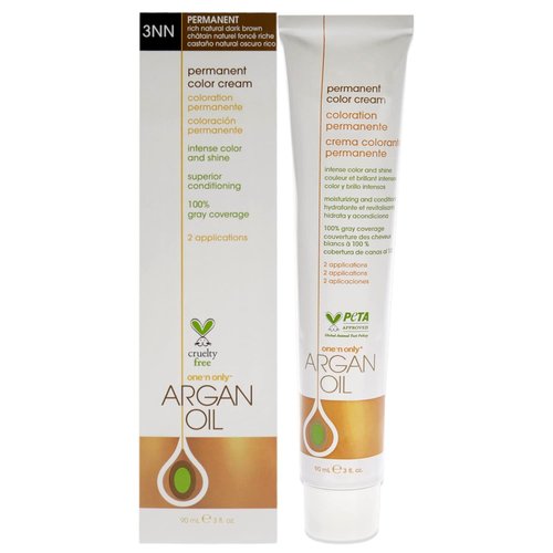 One N' Only Permanent Hair Color - Argan Oil Infused Permanent Hair Dye for Rich Gray Coverage - 3NN Rich Natural Dark Brown (3 oz)