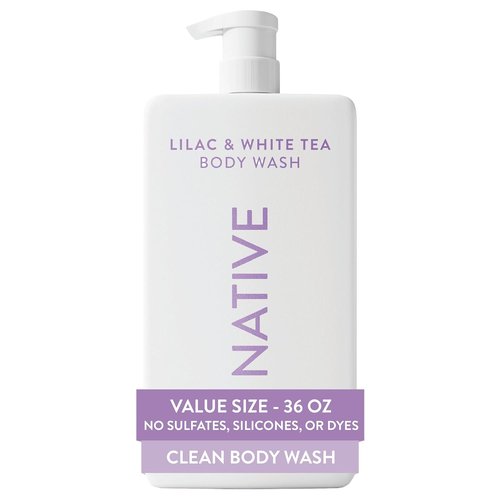 Native Body Wash - Lilac & White Tea Scent | 36 oz Pump Bottle, Sulfate-Free & Gentle for All Skin Types