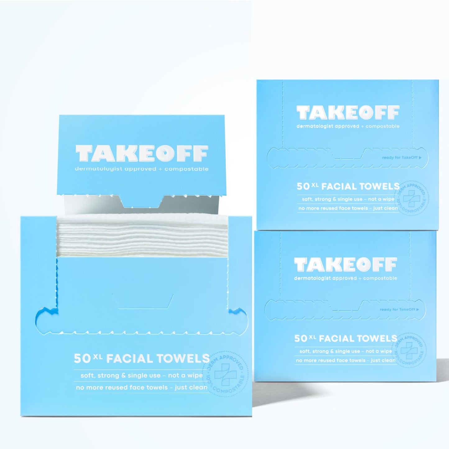 Takeoff Face Towels - XL Disposable Makeup Remover Wipes | Ultra Soft & Compostable, 150 Count