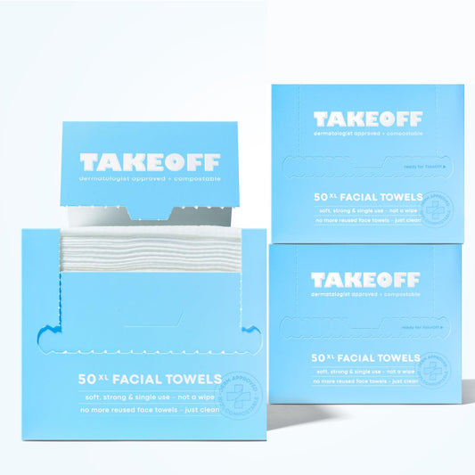 Takeoff Face Towels - XL Disposable Makeup Remover Wipes | Ultra Soft & Compostable, 150 Count
