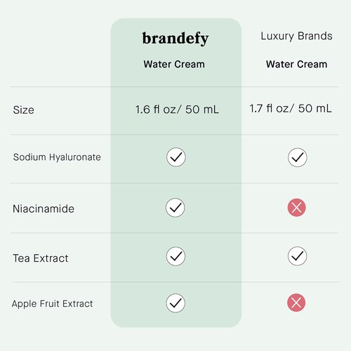 Brandefy Water Cream - Lightweight Moisturizer for Pore-Refining Hydration | Daily Face Cream, 1.6 Oz