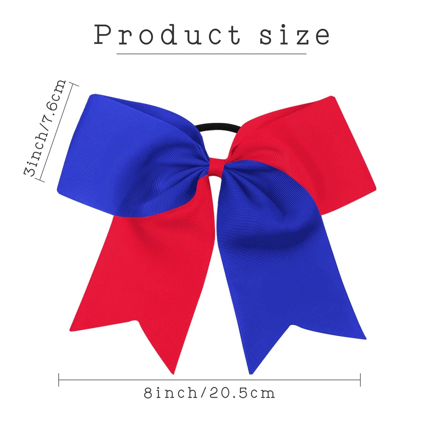 16PCS 8" Large Cheer Hair Bows Ponytail Holder Elastic Band Handmade for Cheerleading Teen Girls College Sports (Royal blue/Red, 16 Count (Pack of 1))