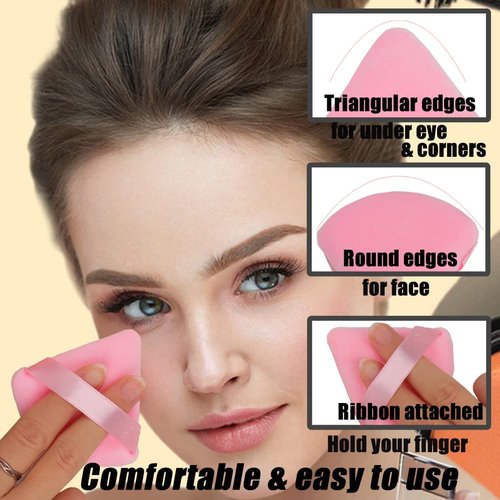 Ocim Powder Puffs - 10 Soft Velour Triangle Makeup Applicators for Face Powder | Black & Pink