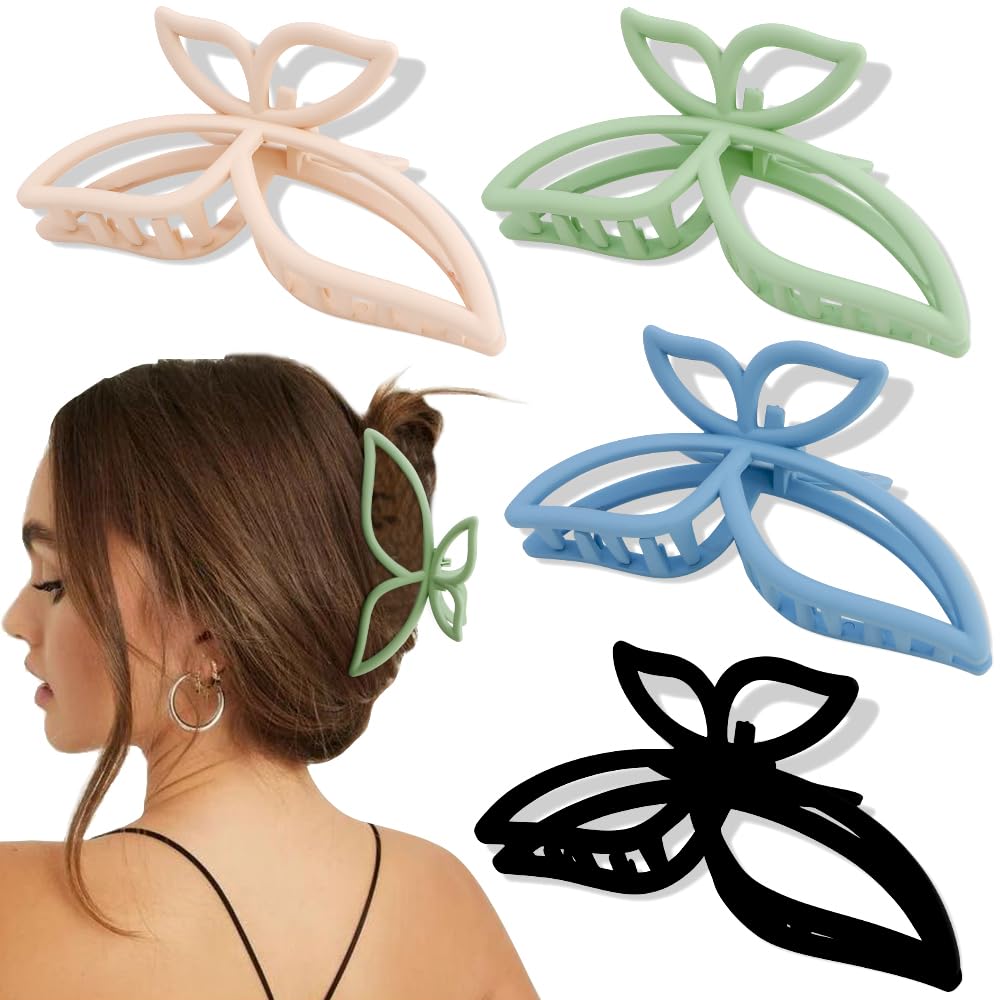 AHONEY Butterfly Hair Clips, 4Pcs Butterfly Claw Clips 4.3" for Women Girls, Non Slip Cute Hair Clips Matte Finish Hair Claws Hair Accessories