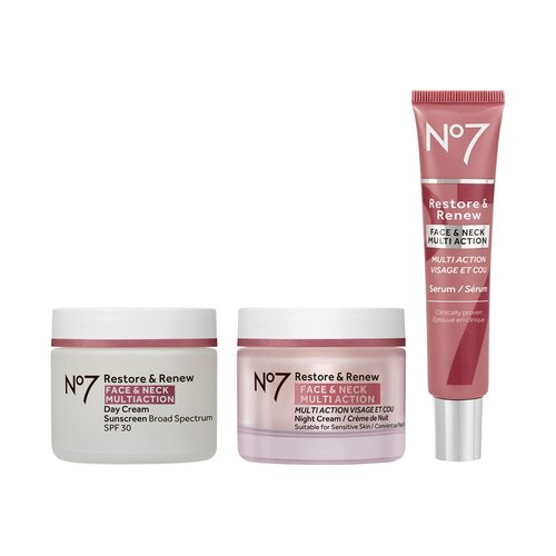 No7 Restore & Renew Skincare System - SPF 30 Day Cream, Anti-Aging Serum & Hydrating Night Cream (3-Piece Kit)