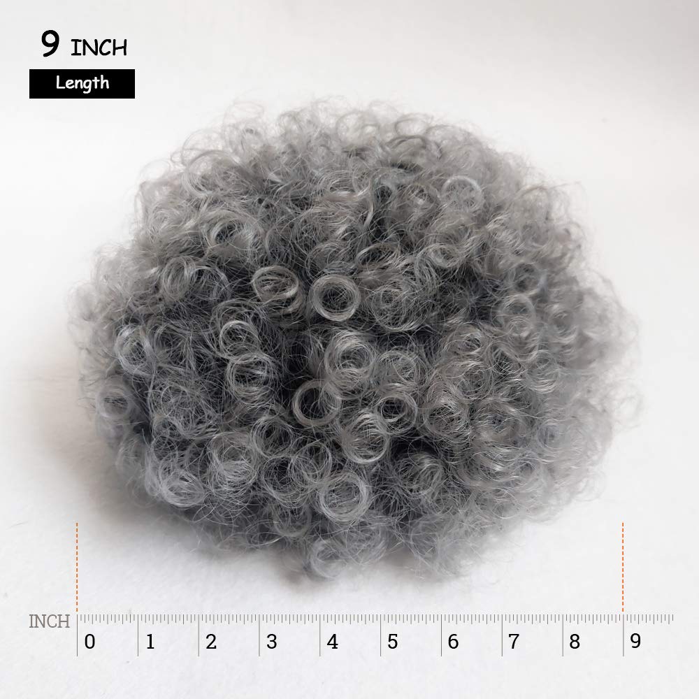 Yinmei Baibian Dark Grey Kinky Curly Afro Puff Drawstring Ponytail Short Afro Bun Extensions Synthetic Updo Hairpieces for Black Women(Ombre Grey)