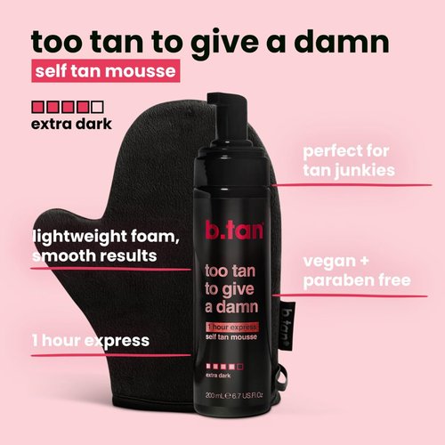 b.tan Ultra Dark Self Tanner Mousse - 1 Hour Express Sunless Tanning Foam for Gold Bronzing Glow, 6.7 Fl Oz