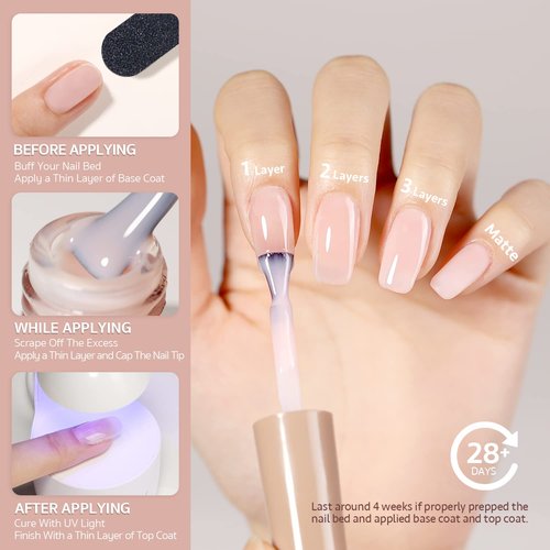 GAOY Gel Nail Polish - Sheer Light Pink UV Cure 16ml | Translucent Jelly Color for DIY Manicure & Pedicure