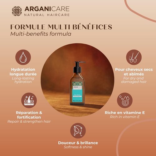 Arganicare Natural Argan Oil Serum with Jojoba Oil - Hair Growth Formula for Damaged Hair, Dry Scalp Treatment & Frizz Control - Vegan Shea Moisture Blend