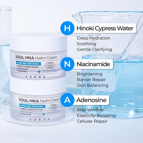 IZEZE Soul HNA Hydro Cream 1.69 fl.oz, 50 ml | Hyaluronic Acid Moisturizer Face Cream, Adenosine Facial Cream, Cypress Water, Korean Skincare for Dry Skin, Hydrating Cypress Extract