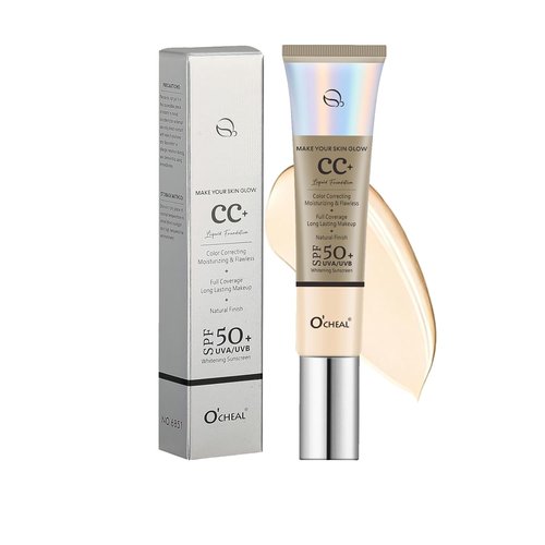O'CHEAL CC Foundation - Full Coverage Color Correcting Cream with SPF 50+ | Lightweight & Waterproof (Ivory)