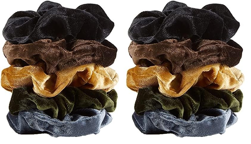 Hadley Wren Women's Scrunchie Collection, 5 Piece Set, Velvet Earth Tones, One Size (Pack of 2)