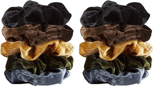 Hadley Wren Women's Scrunchie Collection, 5 Piece Set, Velvet Earth Tones, One Size (Pack of 2)