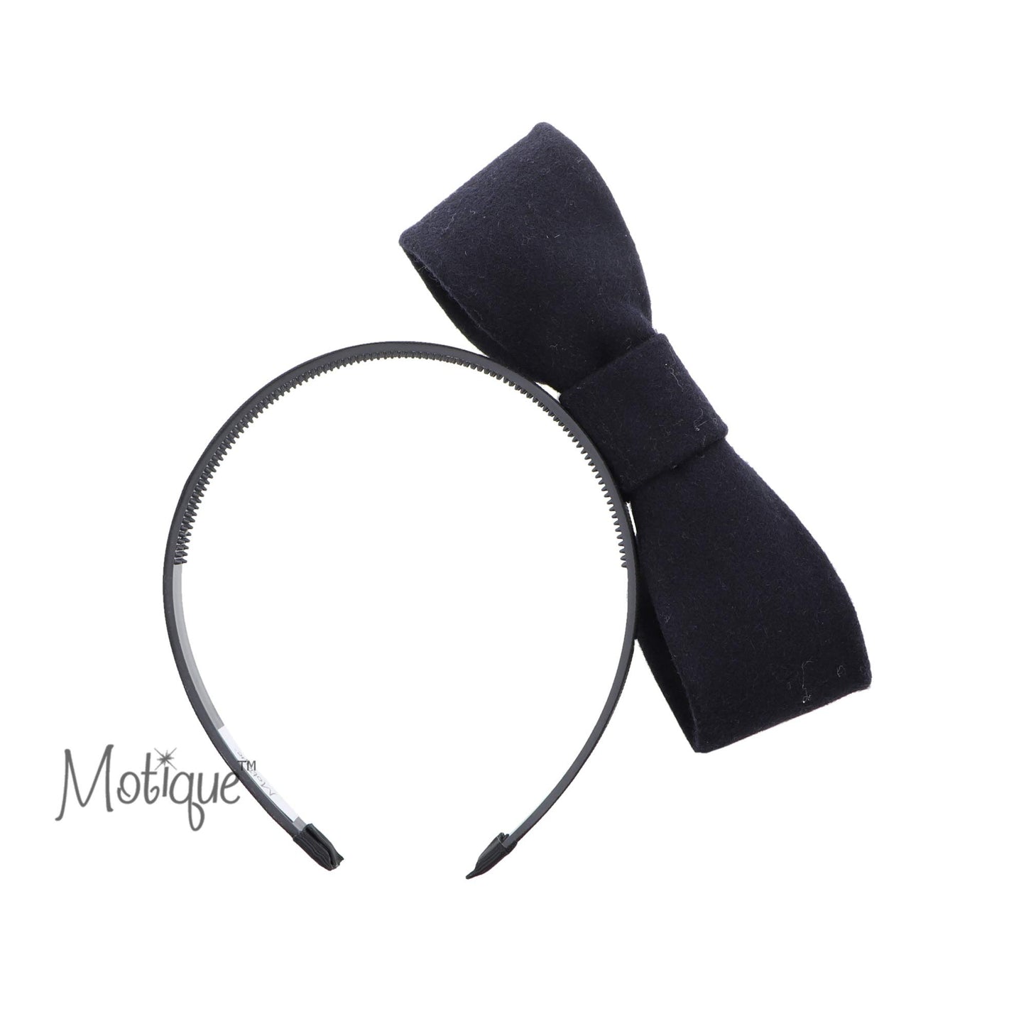 Motique Accessories Girls Hard Holiday Headband with Wool Standing Bow - Navy