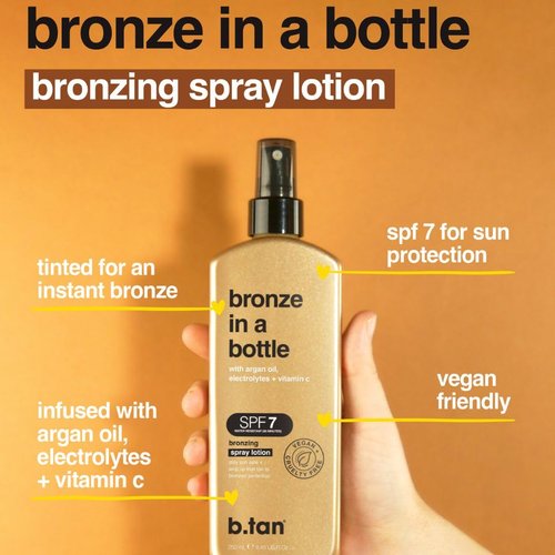 b.tan SPF 7 Sun Tanning Lotion Spray - Bronze in a Bottle | Best Tan Intensifier with Argan Oil, 8.45 Fl Oz
