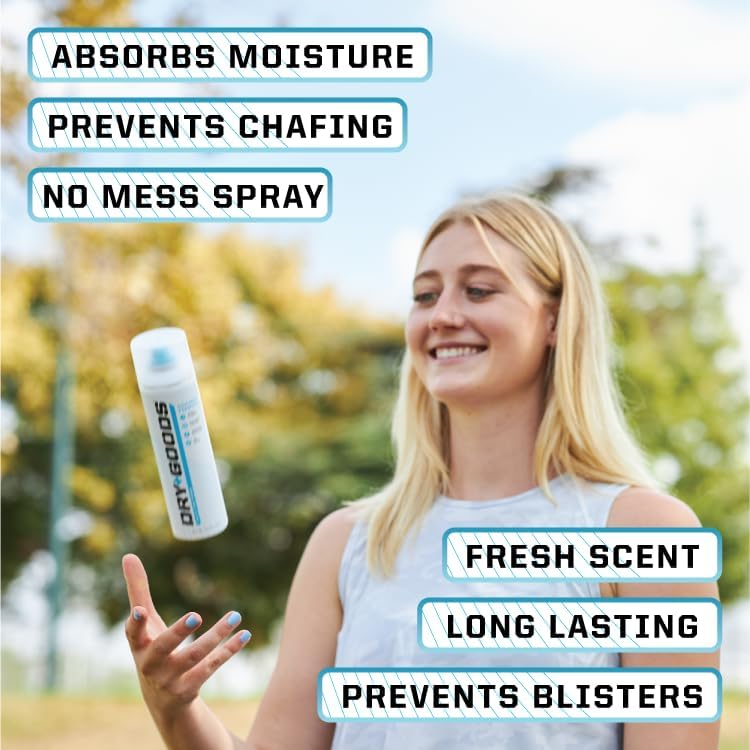 Dry Goods Athletic Spray Powder 5.4oz - Stay Dry & Fresh, Absorbs Moisture, Reduces Chafing
