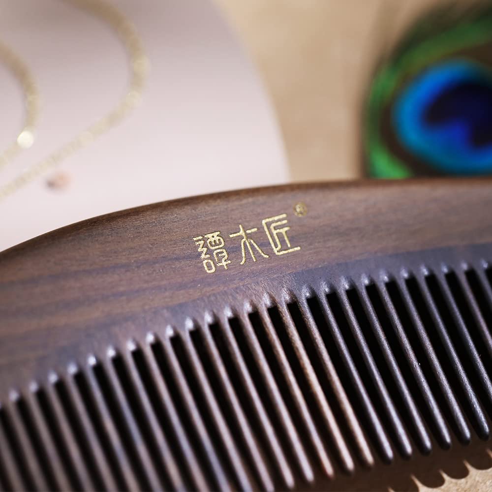 TAN MUJIANG Anti-Static Hair Comb - 5.12" Fine Tooth Detangling Comb - Handmade Natural Wooden Design for Women