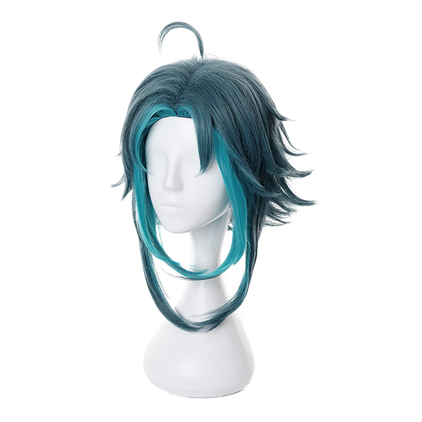 MoeLoli Xiao Cosplay wig for Genshin Impact Bluish Green Short Anime Hair Wigs with bangs (Xiao)