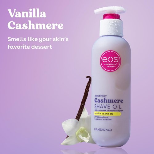 Eos Cashmere Shave Oil - Moisturizing Vanilla Cashmere Formula with Shea Butter & Glycerin, 6 fl oz