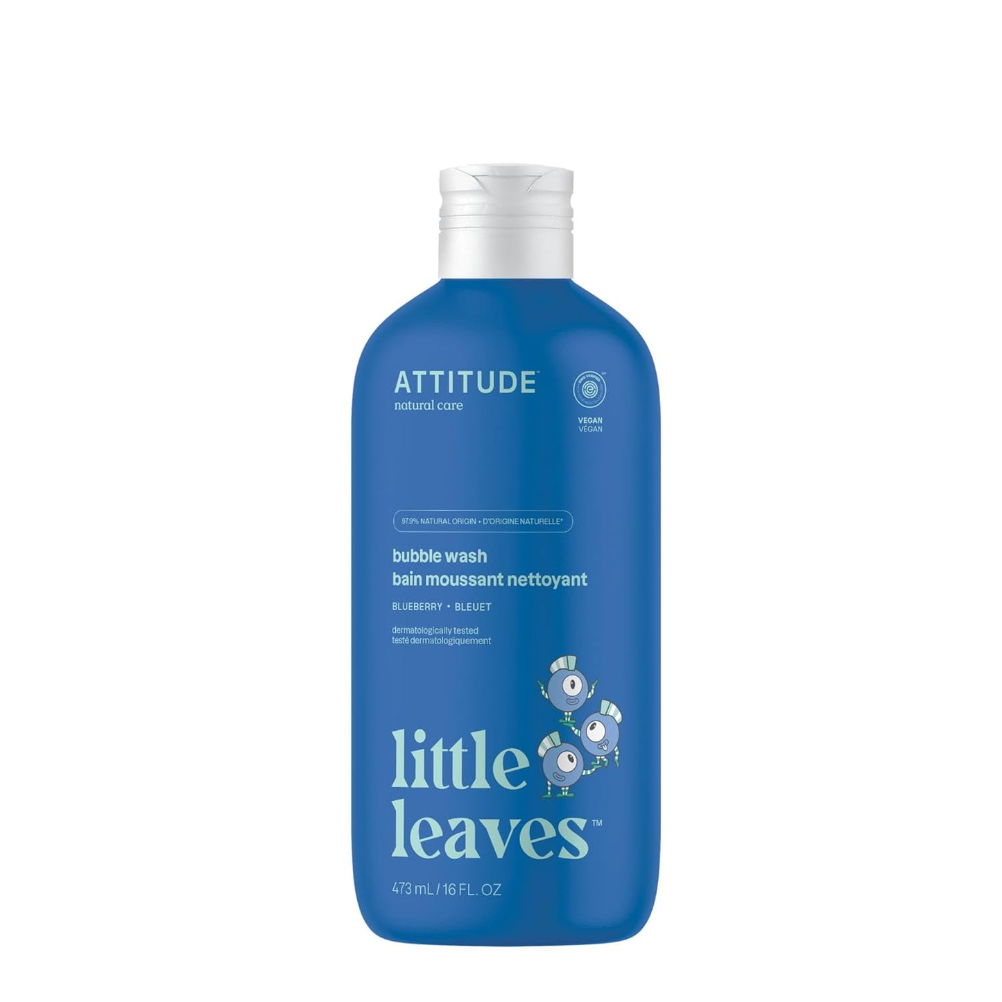Attitude Bubble Wash for Kids - EWG Verified Plant-Based Hair Shampoo & Body Soap | Blueberry, 16 Fl Oz