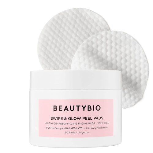 BeautyBio Swipe & Glow Peel Pads - Clarifying Multi-Acid Facial Pads for Resurfacing (50 Count)