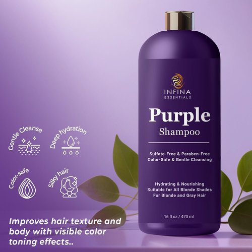 INFINA ESSENTIALS Purple Shampoo - Sulfate-Free Formula for Blondes & Gray Hair | Nourishing & Hydrating - 16 fl oz