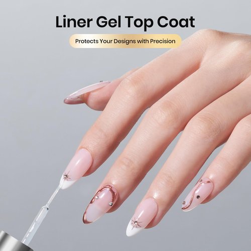 Beetles Liner Gel Top Coat - Decoration Sealing Nail Gel with Fine Brush for Detailed Designs, Strong Adhesion for Mirror Chrome Powder, Rhinestones & Gap Filling UV Light Cure