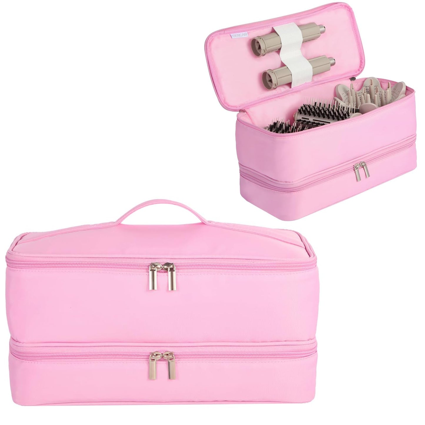 GENCAM Double-Layer Carrying Case for Shark Flexstyle, Travel Case for Shark 430/440 Flex Style, Portable Storage Bag for Shark Flexstyle/Dyson Airwrap Styler and Attachments (pink)