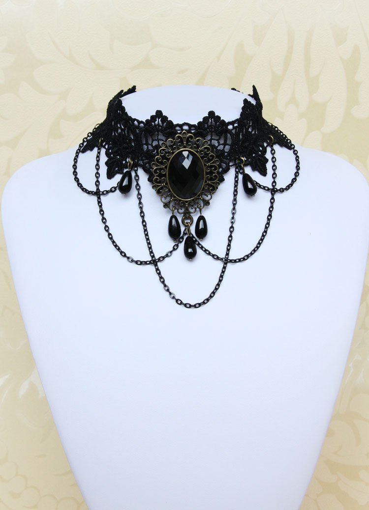 Love Sweety Halloween Vintage Crown Rose Headband Gothic Floral Headpiece (Necklace)