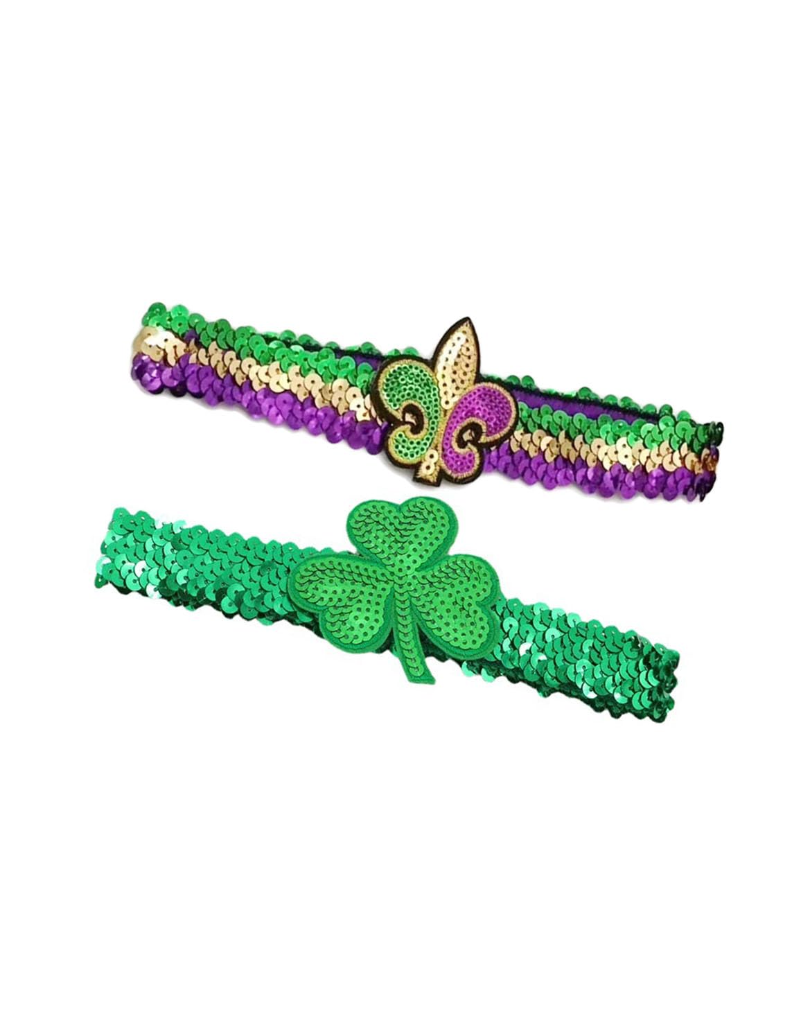 St. Patrick's Green Headband with Feathers Sequin Green Clover Hair Band JHSP21 (B2-Set)