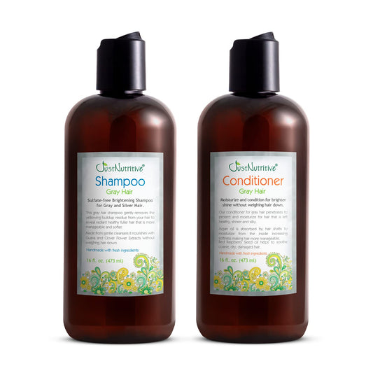 Just Nutritive Gray Hair Shampoo & Conditioner Set - Natural Care for Gray Hair | 16 oz Each