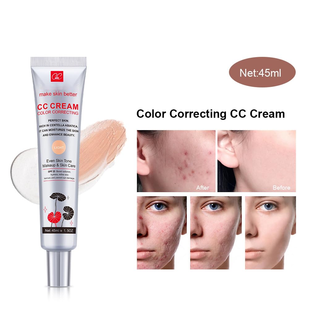 Skiennix Color Correcting CC Cream - Lightweight Foundation with SPF 25, Hydrating Serum, Even Skin Tone (Light, 1PCS)