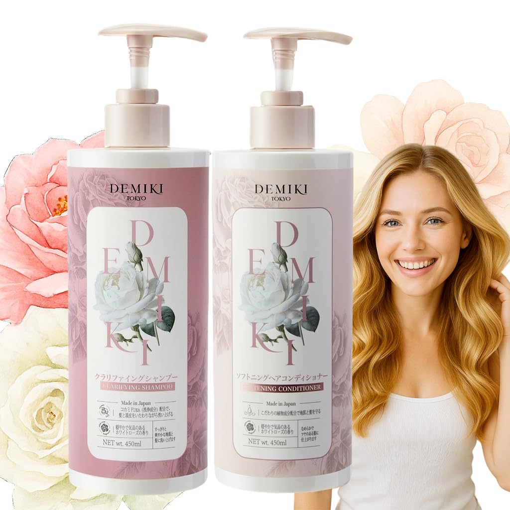 Demiki Japanese Shampoo and Conditioner Set - Sulfate-Free, Moisturizing, Anti-Dandruff | 32oz, Rose Scent