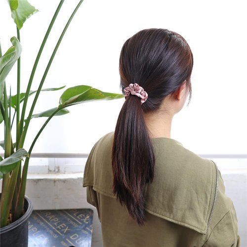 12 Pcs Skinny Satin Silk Scrunchies Hair Ties for Women Girls Bracelets Ponytail Holder Thin Hair Bands Elastic Ropes Hair Bun Accessories (Skinny 12Pcs-Blush)