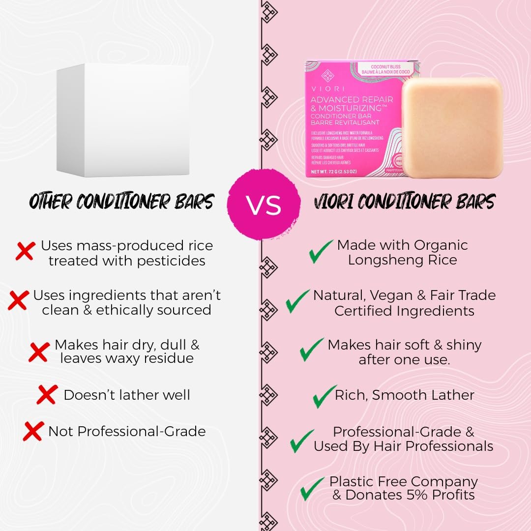 Viori Coconut Bliss Conditioner Bar - Advanced Repair & Moisturizing Formula - All-Natural & Handcrafted