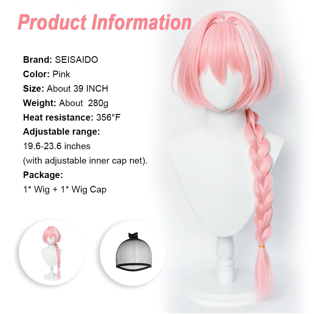 SEISAIDO Long pink Cosplay Wig Braided Anime Hair with High-Temperature Synthetic Fiber Suitable for Anime Cosplay Con