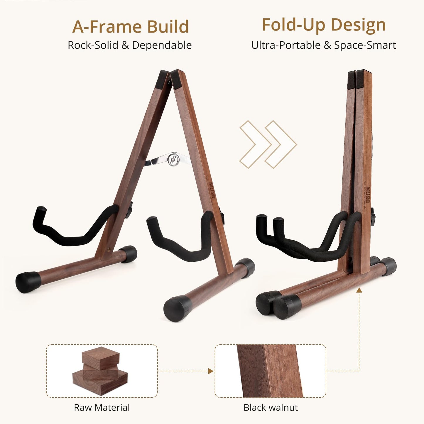 MUSO Guitar Stand,Acoustic Guitar Stand,Wood Classical Electric Guitar Stand,Foldable Bass Guitar Stand,Guitar Accessories also fit Bass,Violin,Ukulele(Acacia)
