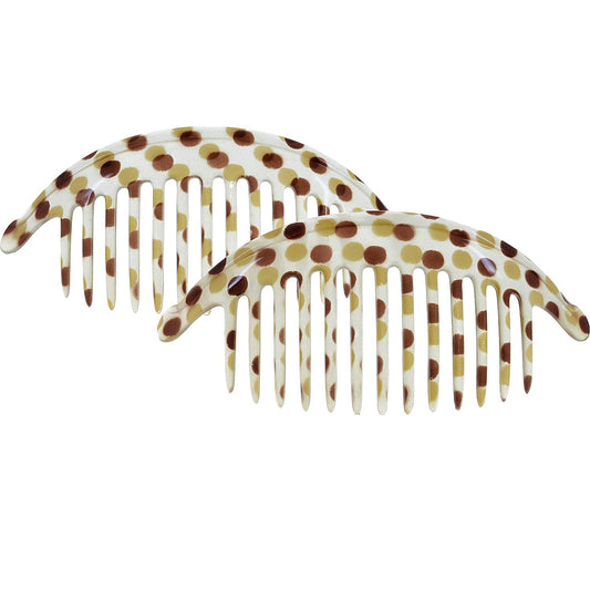 Camila Paris CP1248/2 French Hair Side Combs, Dots Interlocking Combs French Twist Hair Combs, Strong Hold Hair Clips for Women Bun Chignon Up-Do, Styling Girls Hair Accessories, Made in France