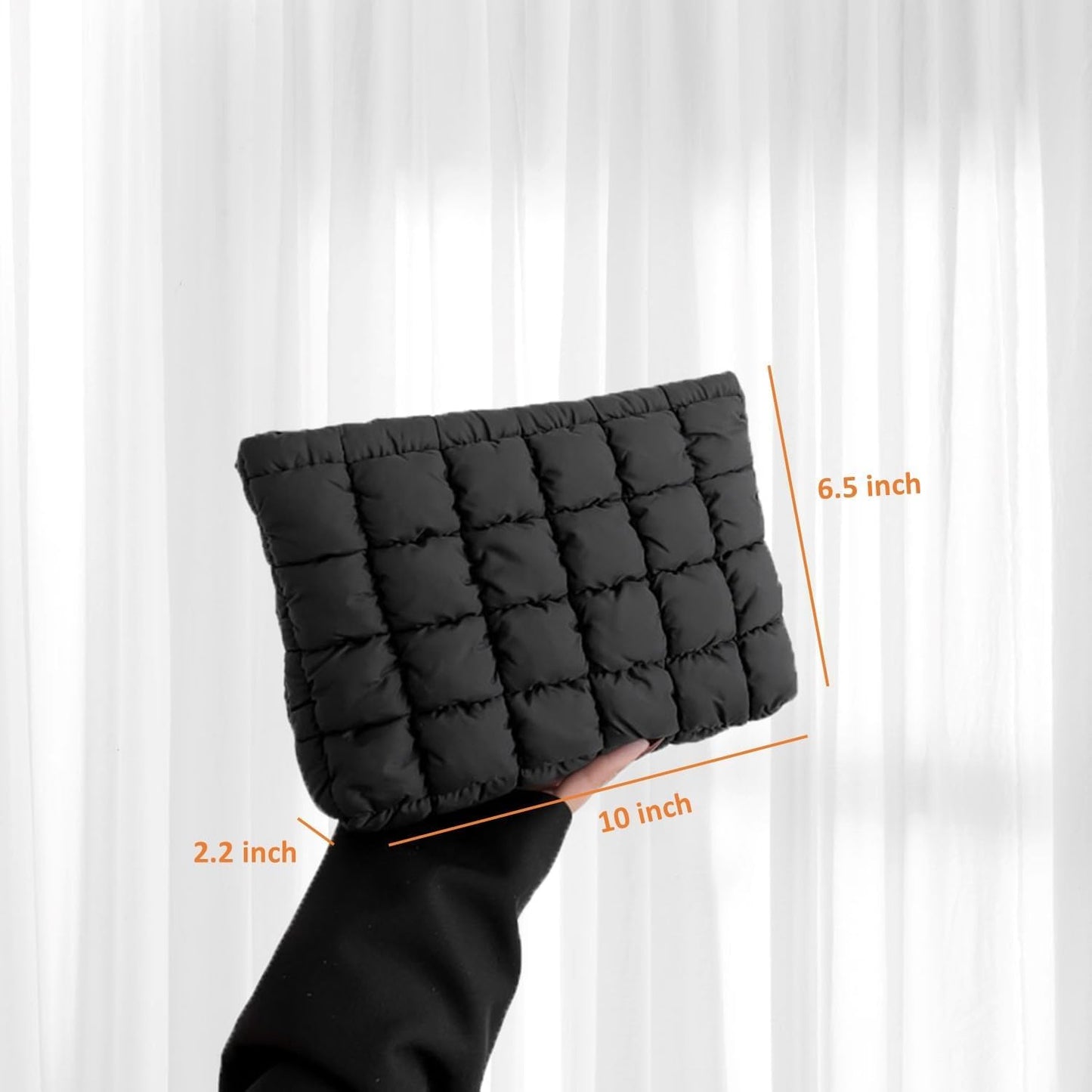 Skiennix Puffy Quilted Makeup Bag - Stylish Travel Toiletry Organizer Pouch in Black