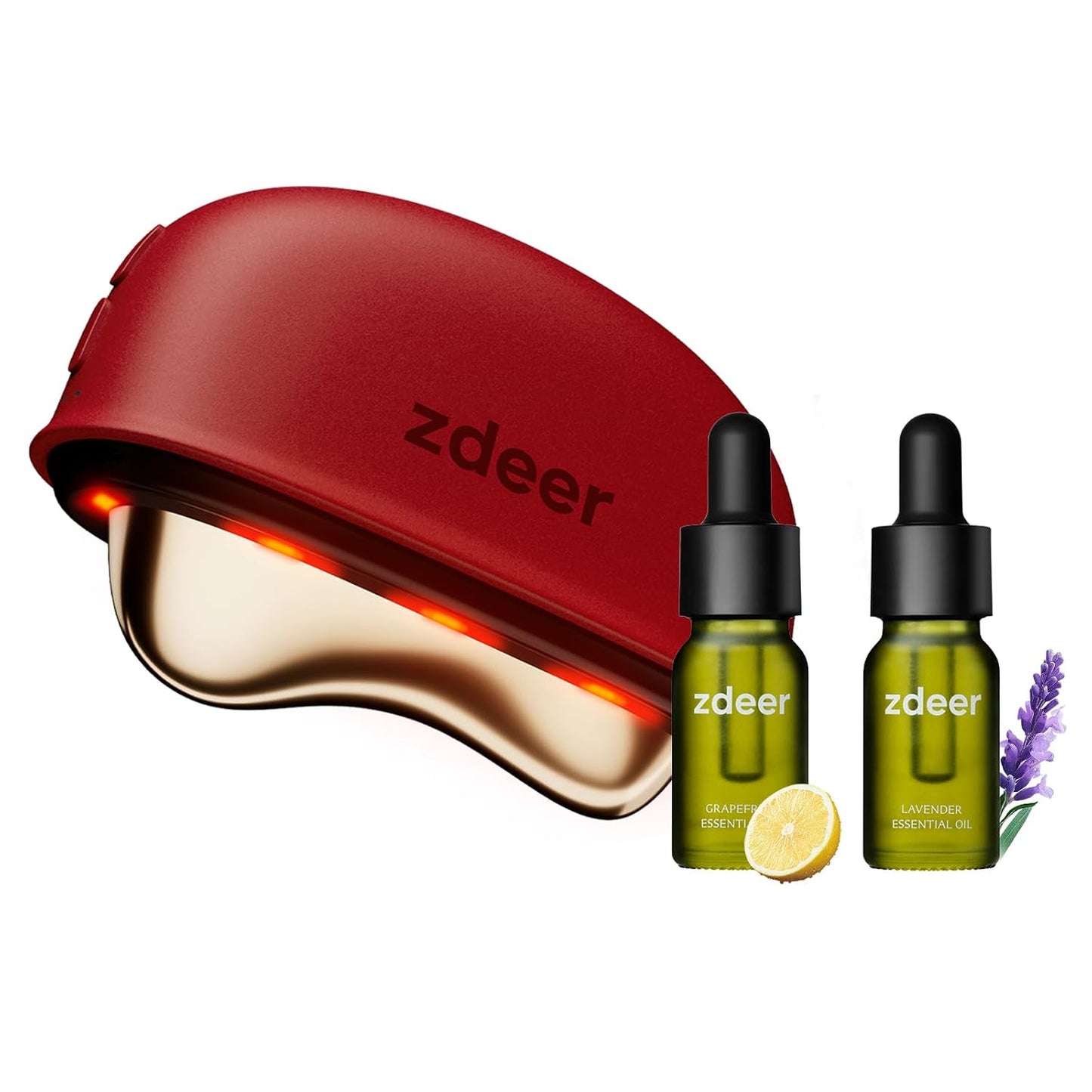 ZDEER Electric Gua Sha Facial Care Set - Heated Brass Face & Neck Massager with Red Light Therapy | Includes 2 × 10ml Massage Oils