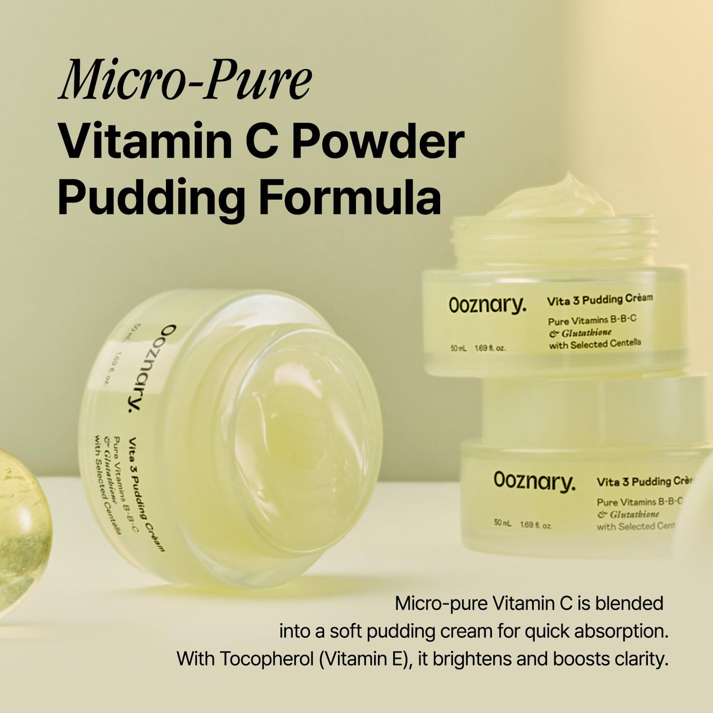 Vita 3 Pudding Cream - Radiant Glow & Extra Hydration with Vitamin C, Niacinamide | 1.69 fl. oz (50ml) Korean Moisturizer