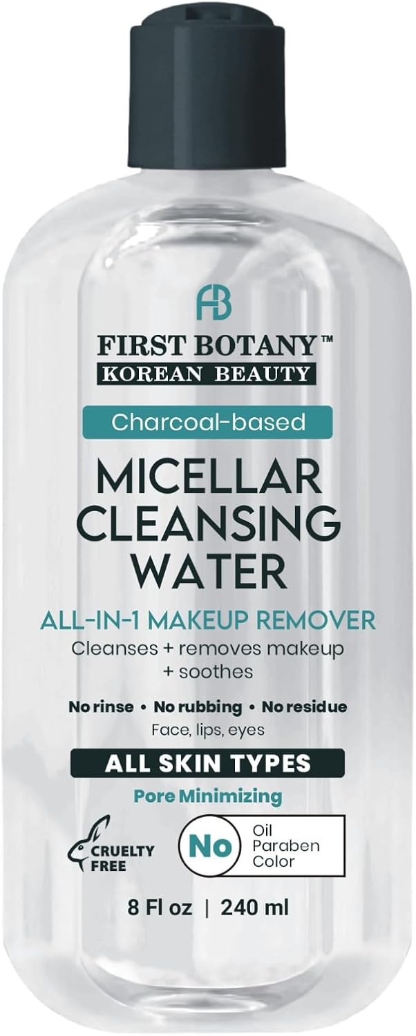 Skiennix Korean Micellar Water Makeup Remover - Charcoal Hydrating Toner & Cleanser, 8 oz